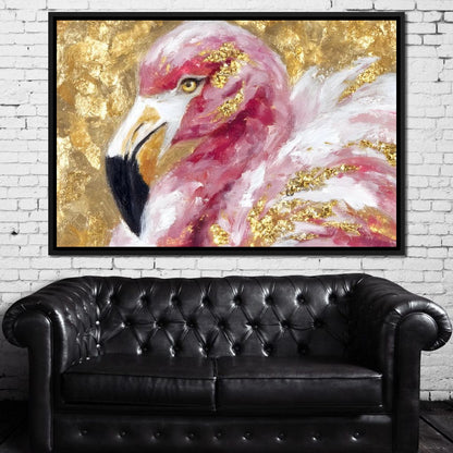 Gilded Flamingo Portrait Canvas Wall Art