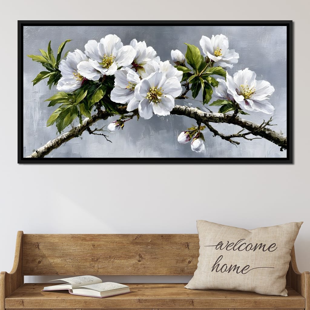 Soft Petals On Silver Morning Canvas Wall Art