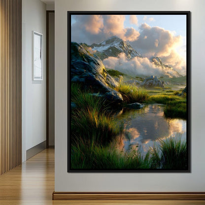 Sunlit Alpine Reflections Canvas Wall Art