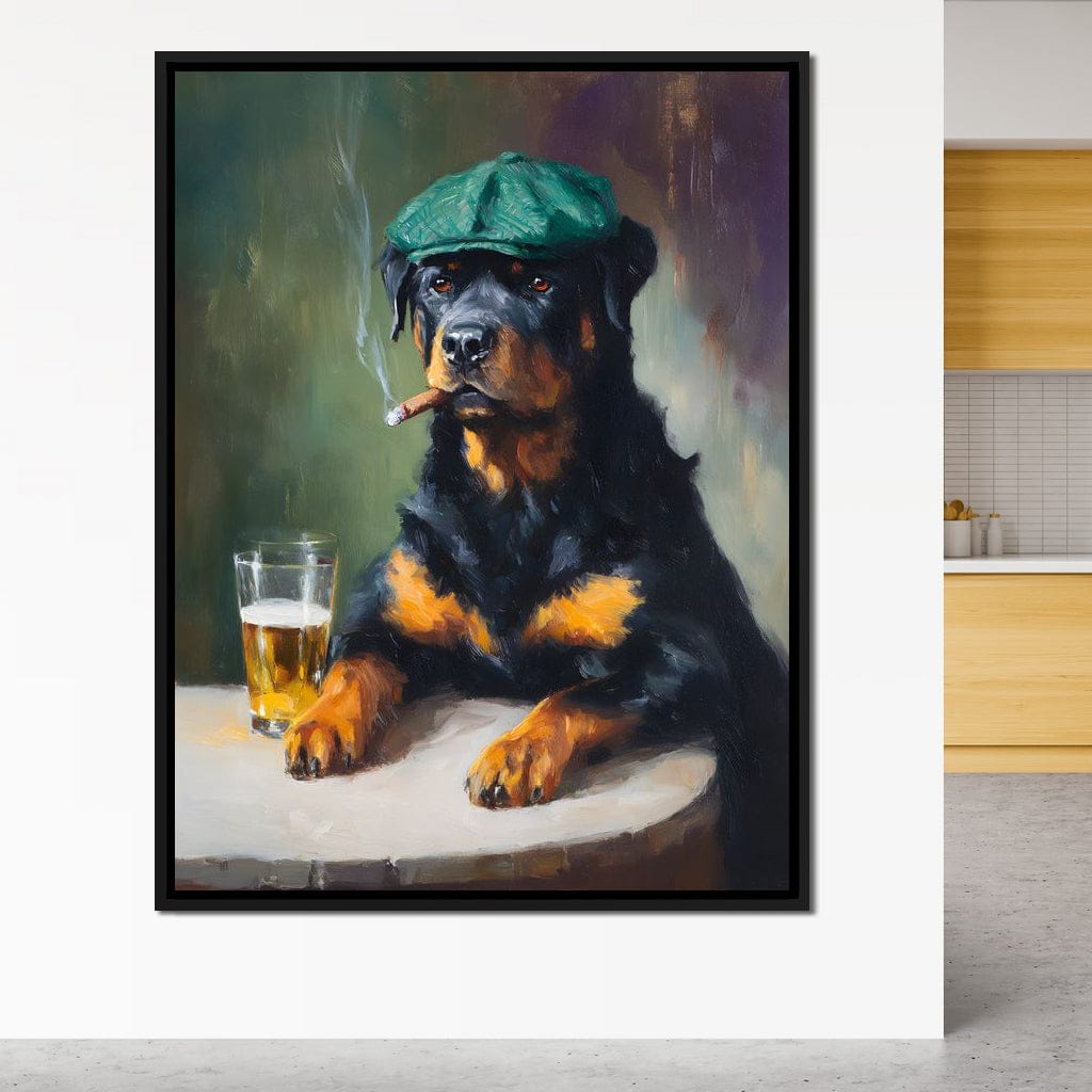 Rottweiler Irish Pub Night Canvas Wall Art