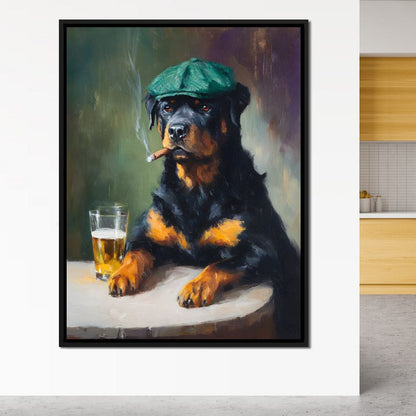 Rottweiler Irish Pub Night Canvas Wall Art