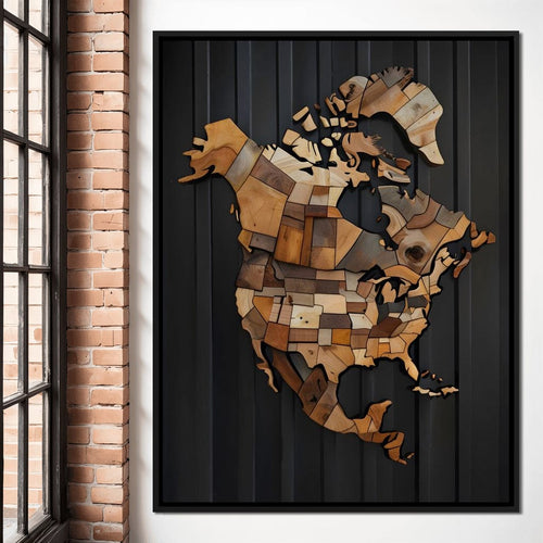 North America & Canada Wooden Art Canvas Wall Art