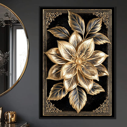 Gilded Petals on Obsidian Fields Canvas Wall Art