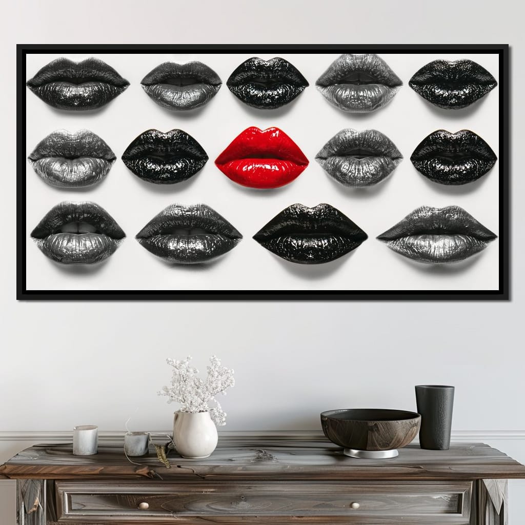 Breaking The Monotone Rhythm Red Lips Canvas Wall Art