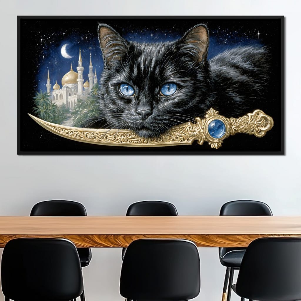 Moonlit Panther Of Golden Minarets Canvas Wall Art