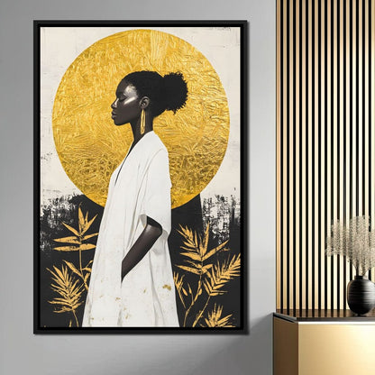 Golden Halo Afrocentric Poise Canvas Wall Art