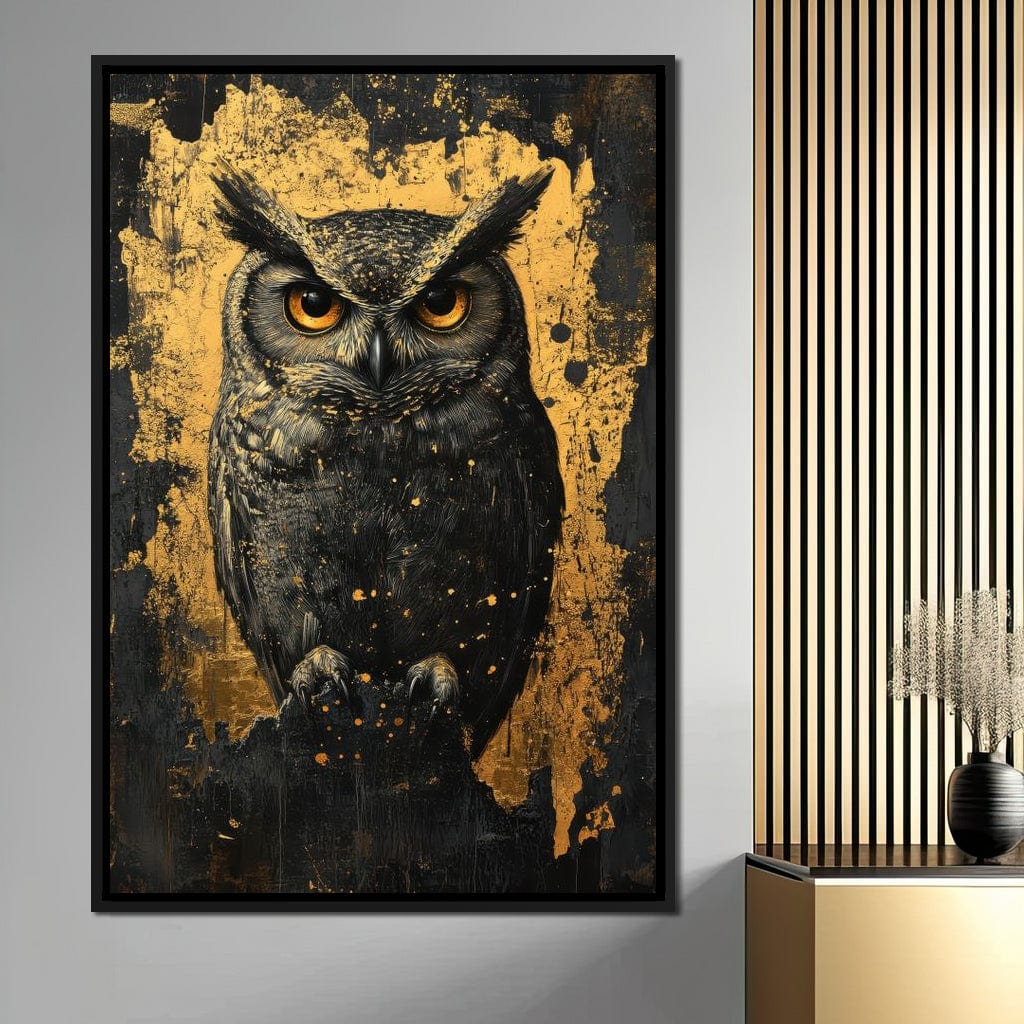 Golden Nocturnal Owl Canvas Wall Art