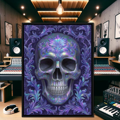 Prismatic Skull Baroque Flourish Canvas Wall Art