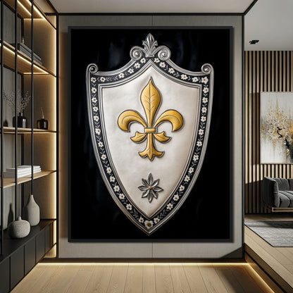 Shield of Golden Elegance Fleur De Lys Canvas Wall Art