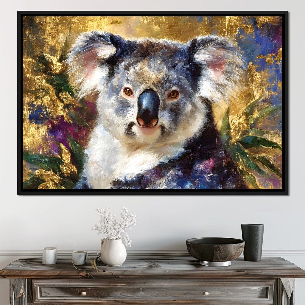 Golden Koala Portrait Glow Canvas Wall Art