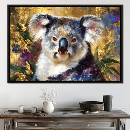 Golden Koala Portrait Glow Canvas Wall Art