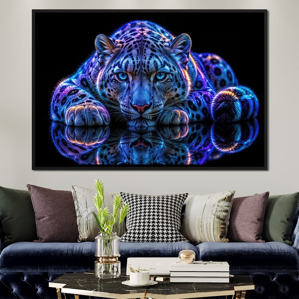 Bioluminescent Snow Leopard Canvas Wall Art