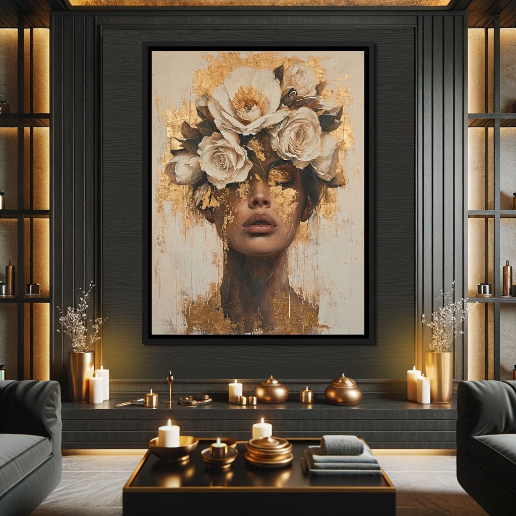 Golden Petal Visage Canvas Wall Art