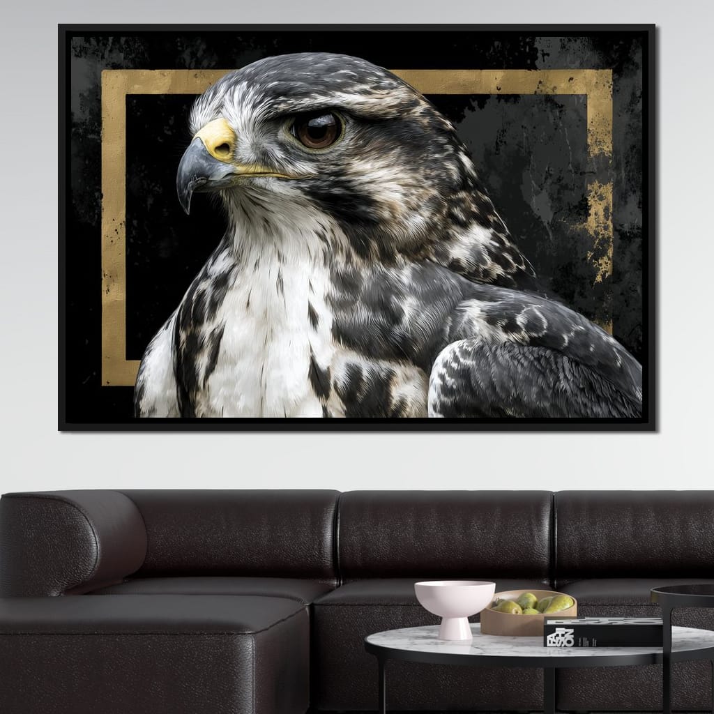 Golden Frame Falcon Portrait Canvas Wall Art