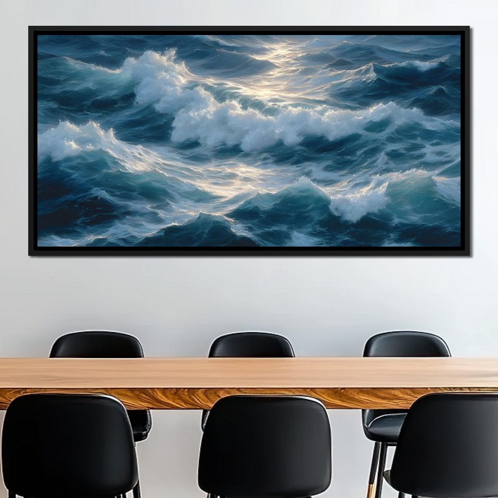 Sunlit Ocean Cresting Waves Canvas Wall Art