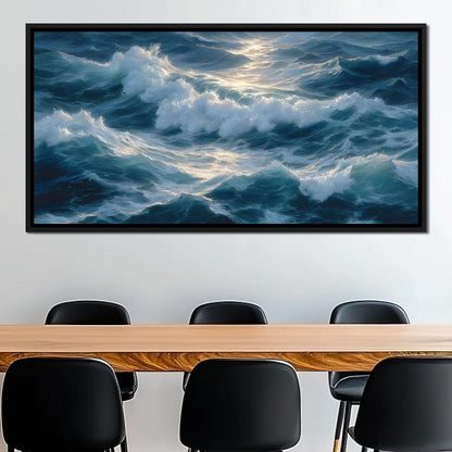 Sunlit Ocean Cresting Waves Canvas Wall Art