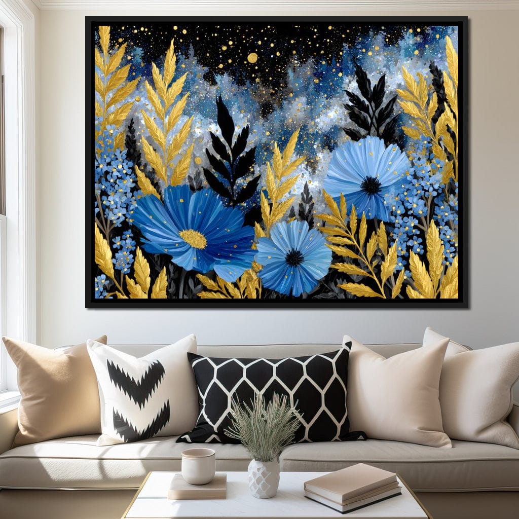 Midnight Blue Cosmos Goldleaf Canvas Wall Art