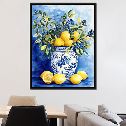 Lemon Bouquet in Porcelain Vase Canvas Wall Art