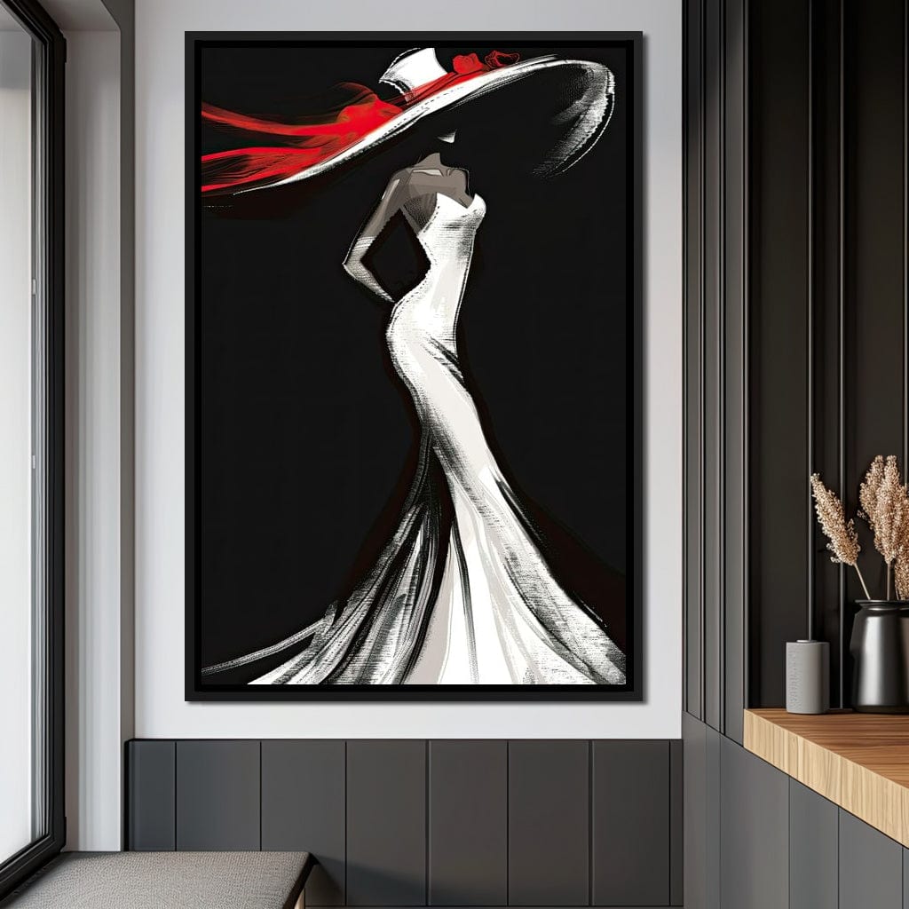 The White Dress - Elegant Silhouette in Red Canvas Wall Art