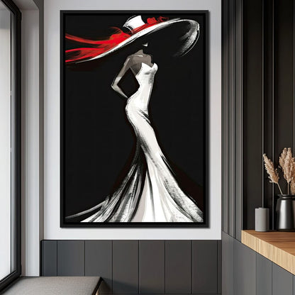 The White Dress - Elegant Silhouette in Red Canvas Wall Art