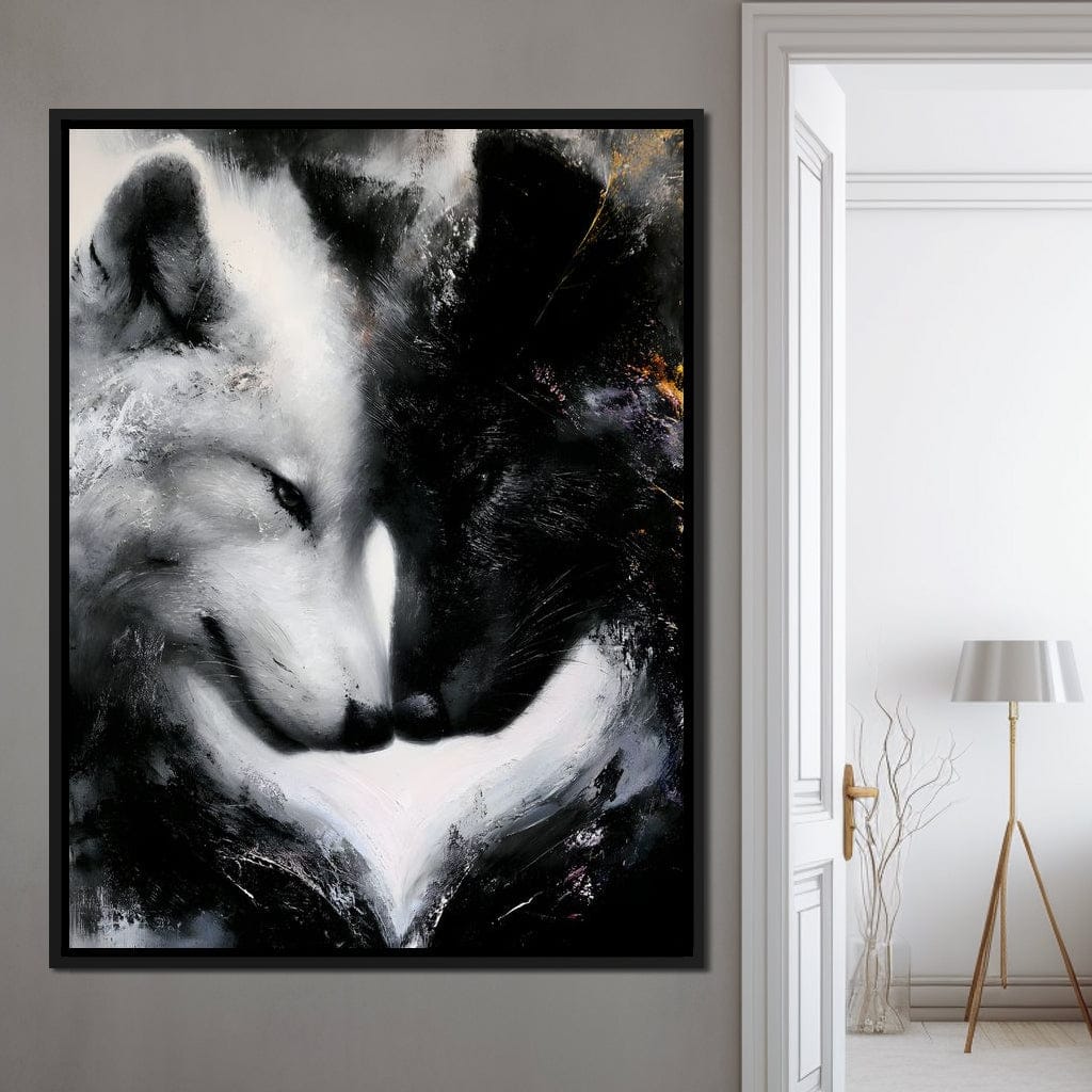 Dual Wolf Spirit Embrace Canvas Wall Art
