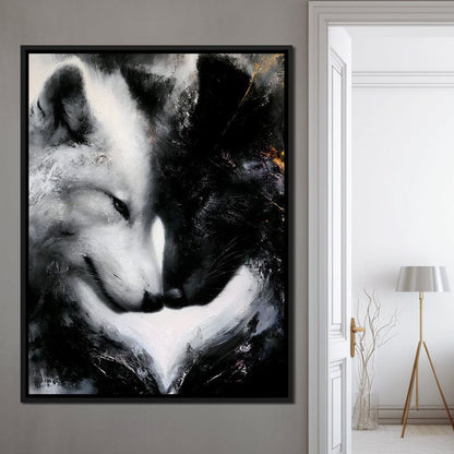 Dual Wolf Spirit Embrace Canvas Wall Art