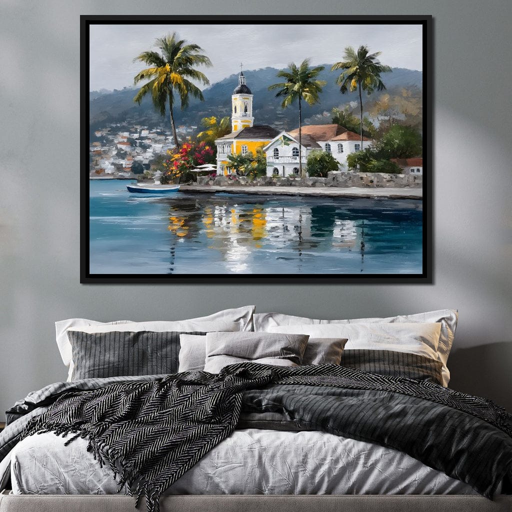 Tropical Harbor Church View Canvas Wall Art