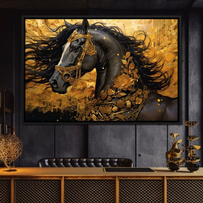 Gilded Black Horse Canvas Wall Art