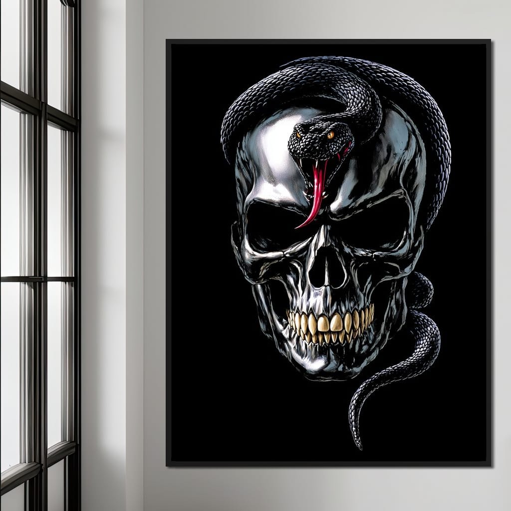 Serpent Crowned Skull Night Canvas Wall Art