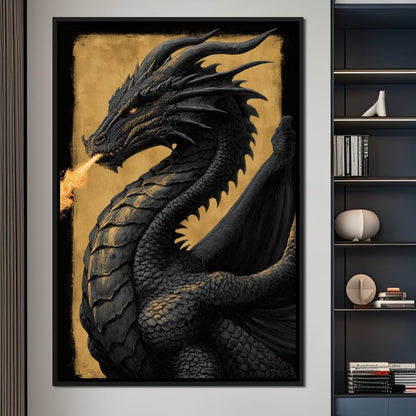 Golden Firebreath Dragon King Canvas Wall Art