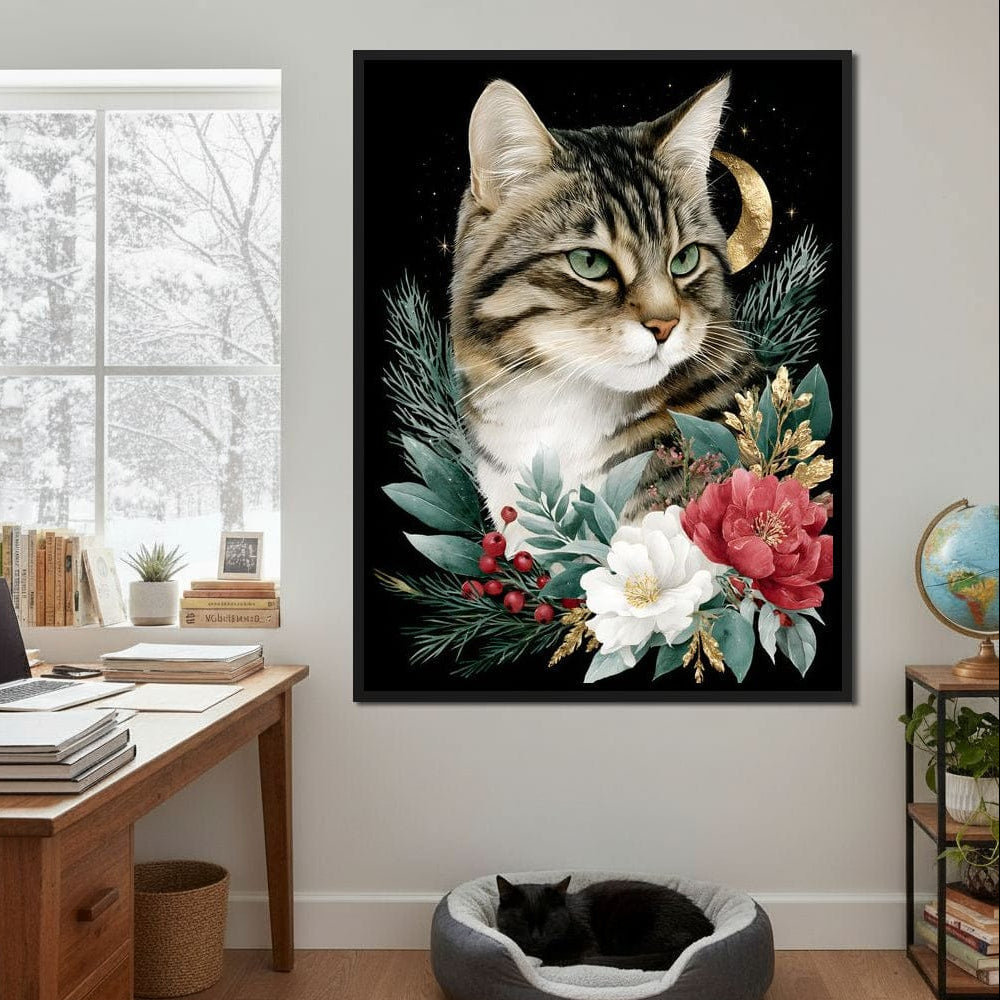 Moonlit Floral Gold Tabby Canvas Wall Art
