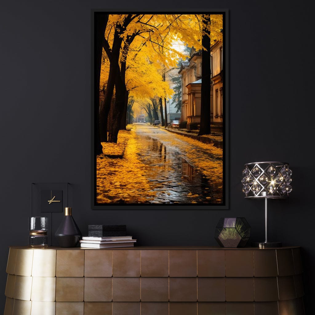 Autumn Leaves Along the City Road Canvas Wall Art