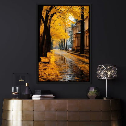 Autumn Leaves Along the City Road Canvas Wall Art