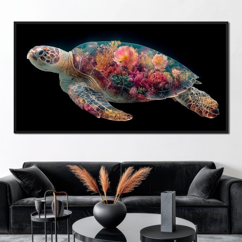 Floral Reef Sea Turtle Glow Canvas Wall Art