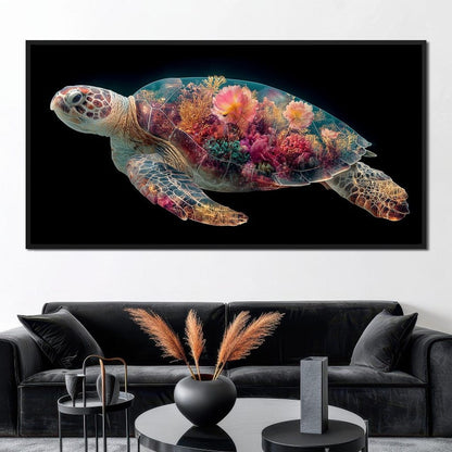 Floral Reef Sea Turtle Glow Canvas Wall Art