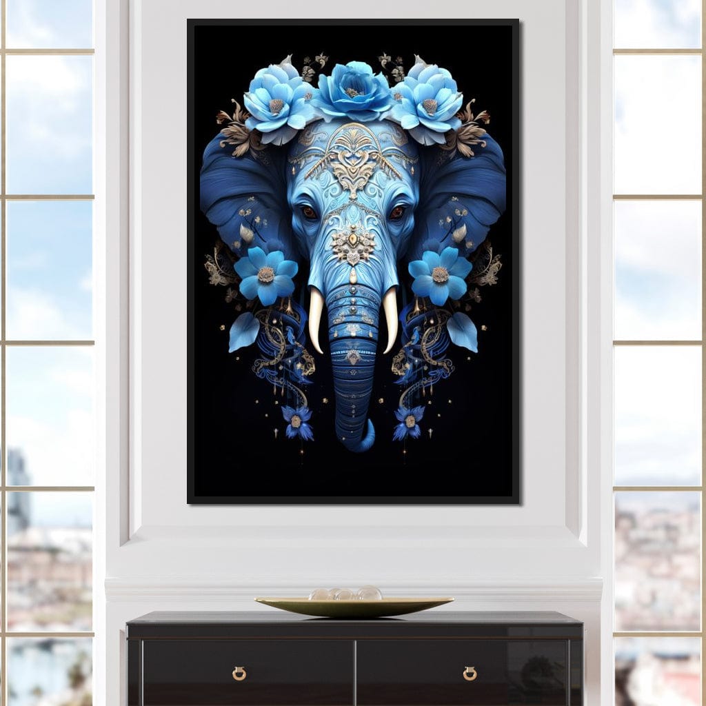 Elephant Bloom in Mystic Blue Canvas Wall Art