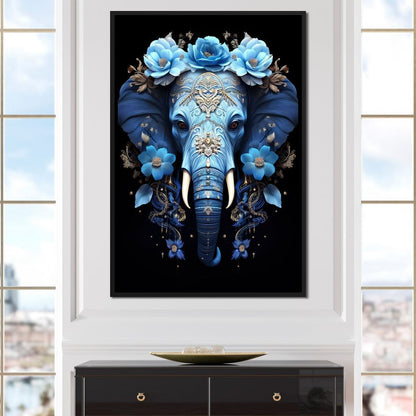 Elephant Bloom in Mystic Blue Canvas Wall Art