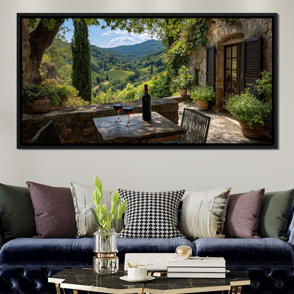 Sunlit Tuscan Vineyard Terrace Canvas Wall Art