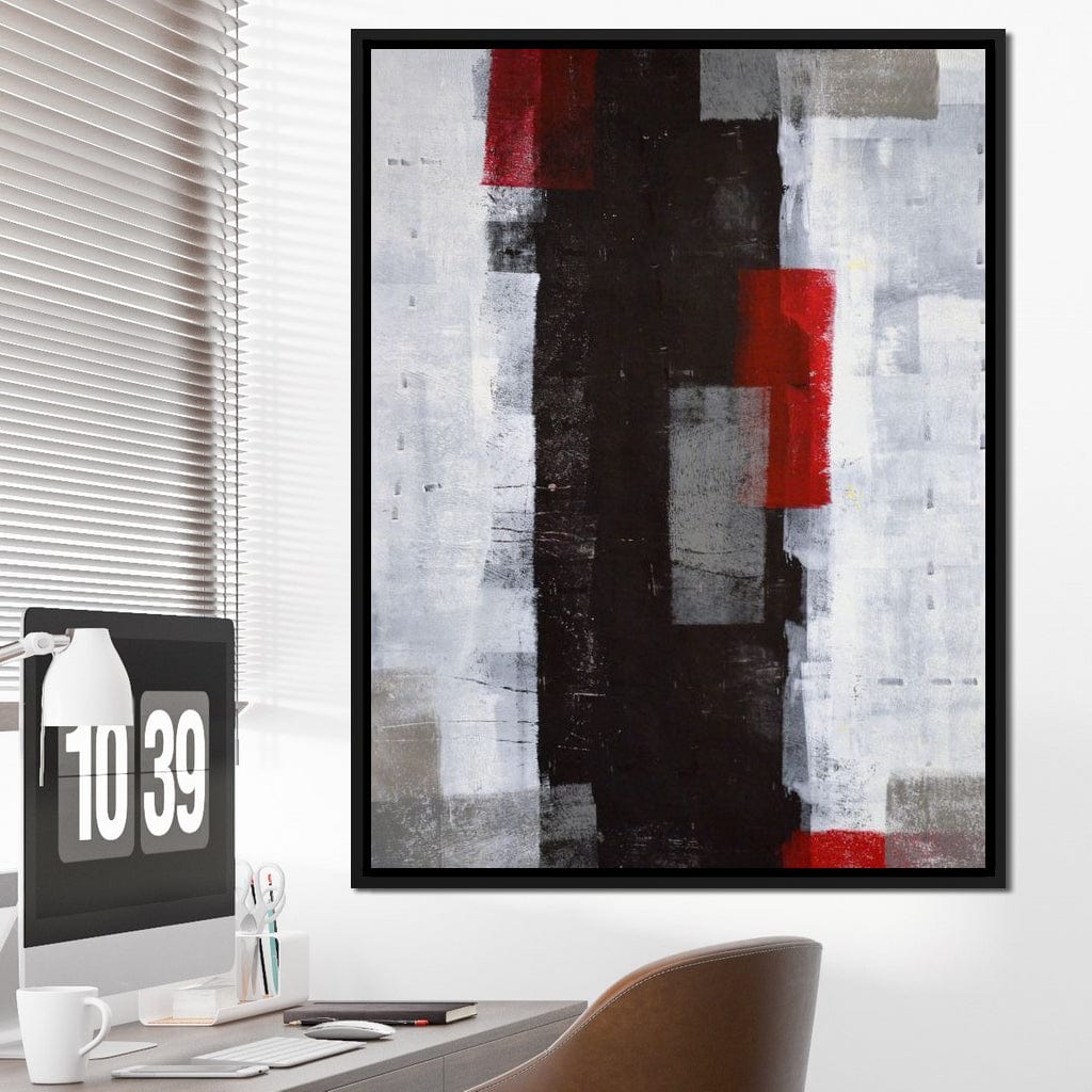 Grey & Red Abstract Art Painting Canvas Wall Art