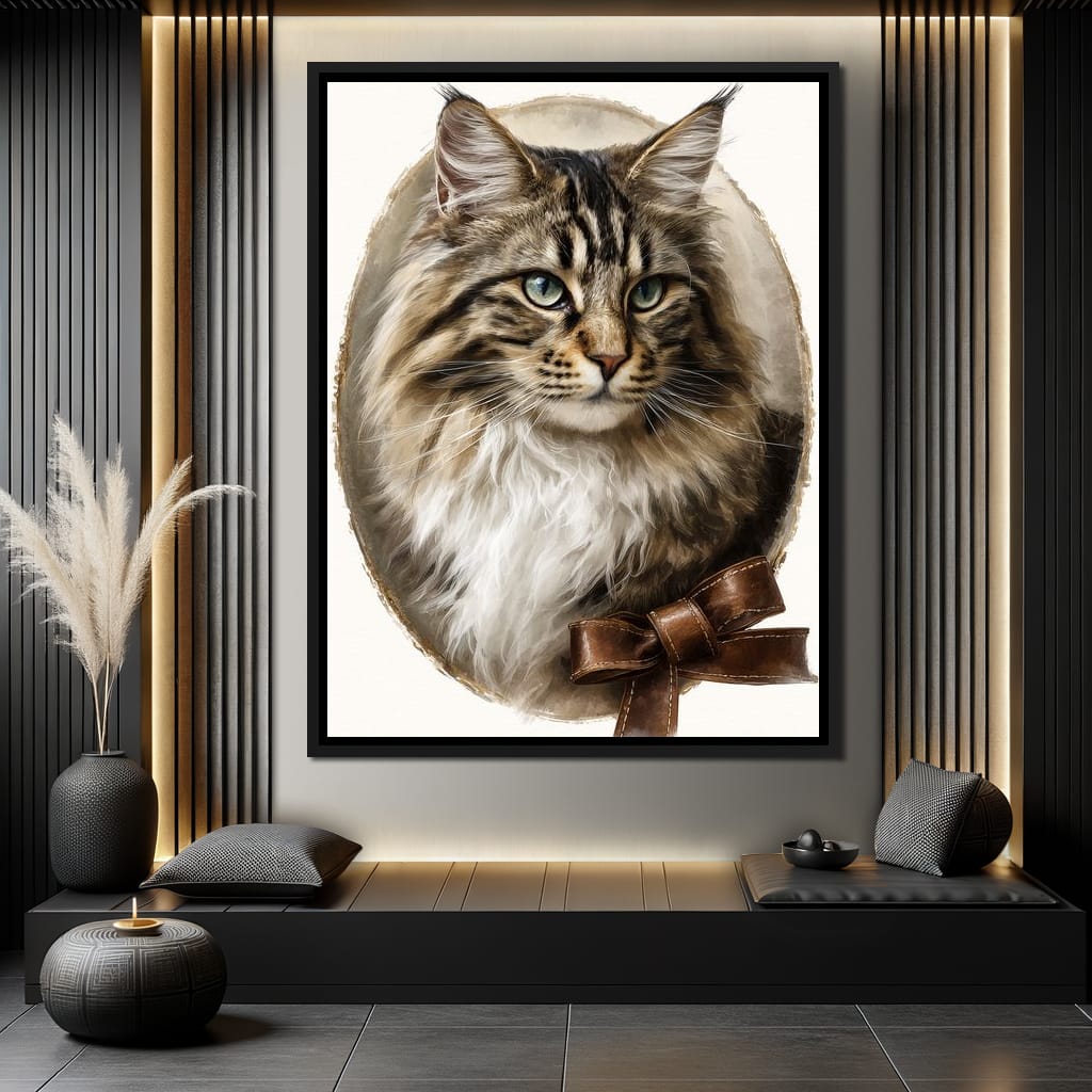 Blue Eyed Tabby Cat Portrait Canvas Wall Art