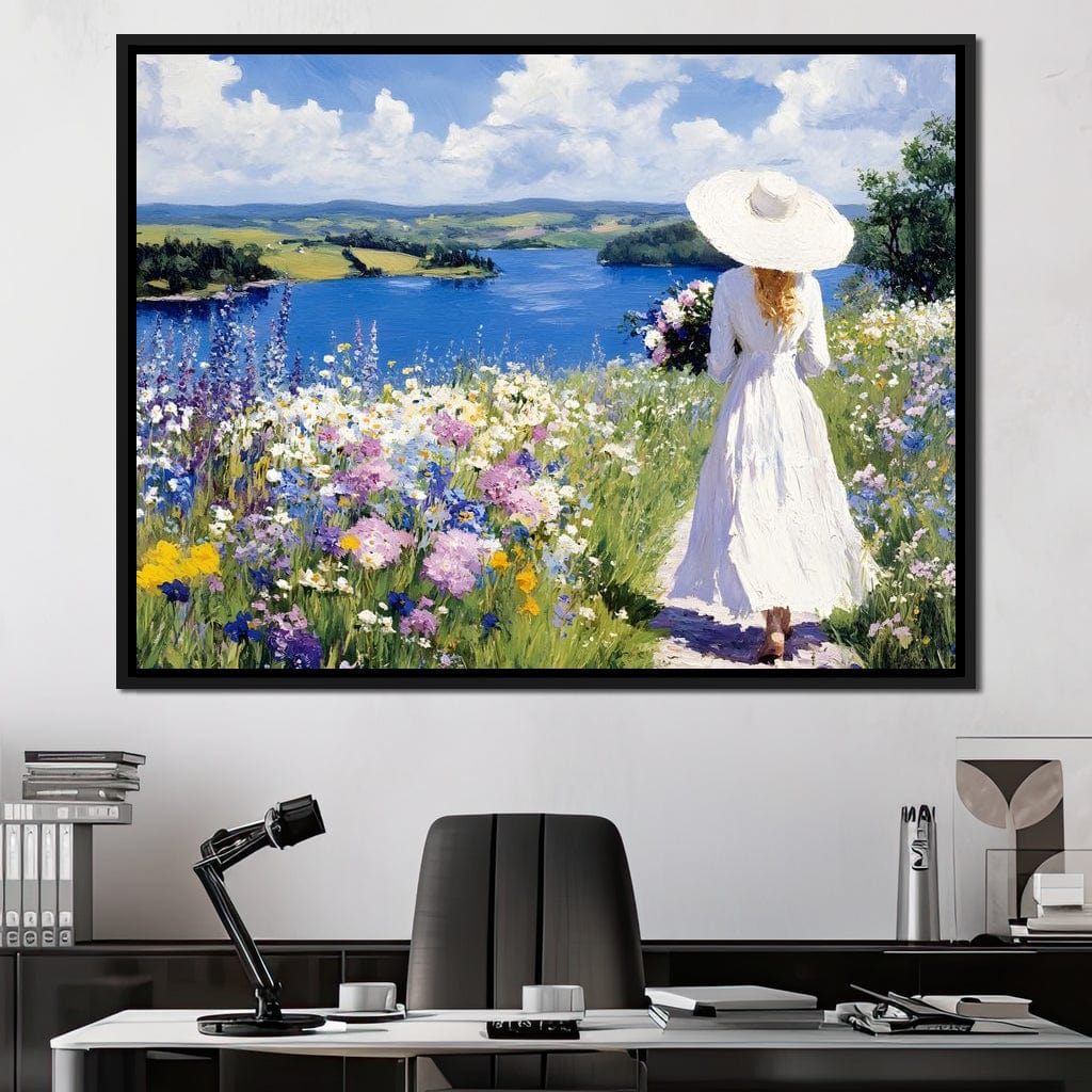 Summer Stroll by the Lake Canvas Wall Art
