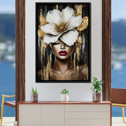 White Petals Golden Dreams Canvas Wall Art