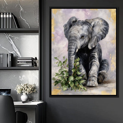 Gentle Elephant Calf Portrait Canvas Wall Art