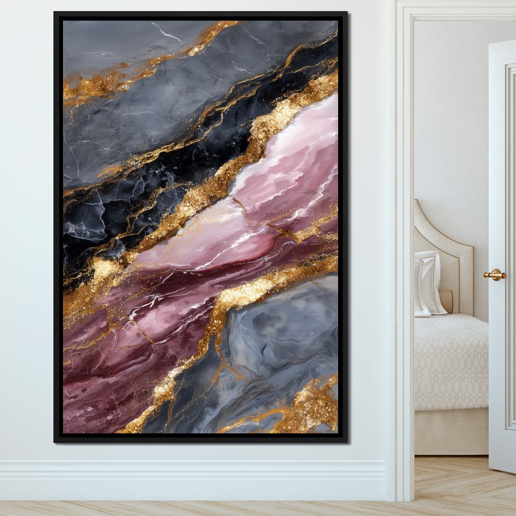 Gilded Marble Rose Current Canvas Wall Art
