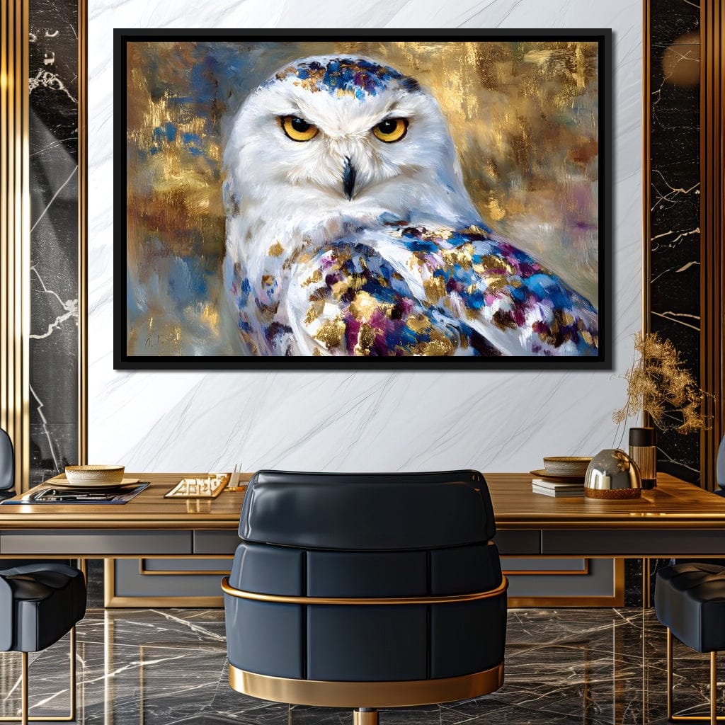 Golden Snow Owl Portrait Canvas Wall Art
