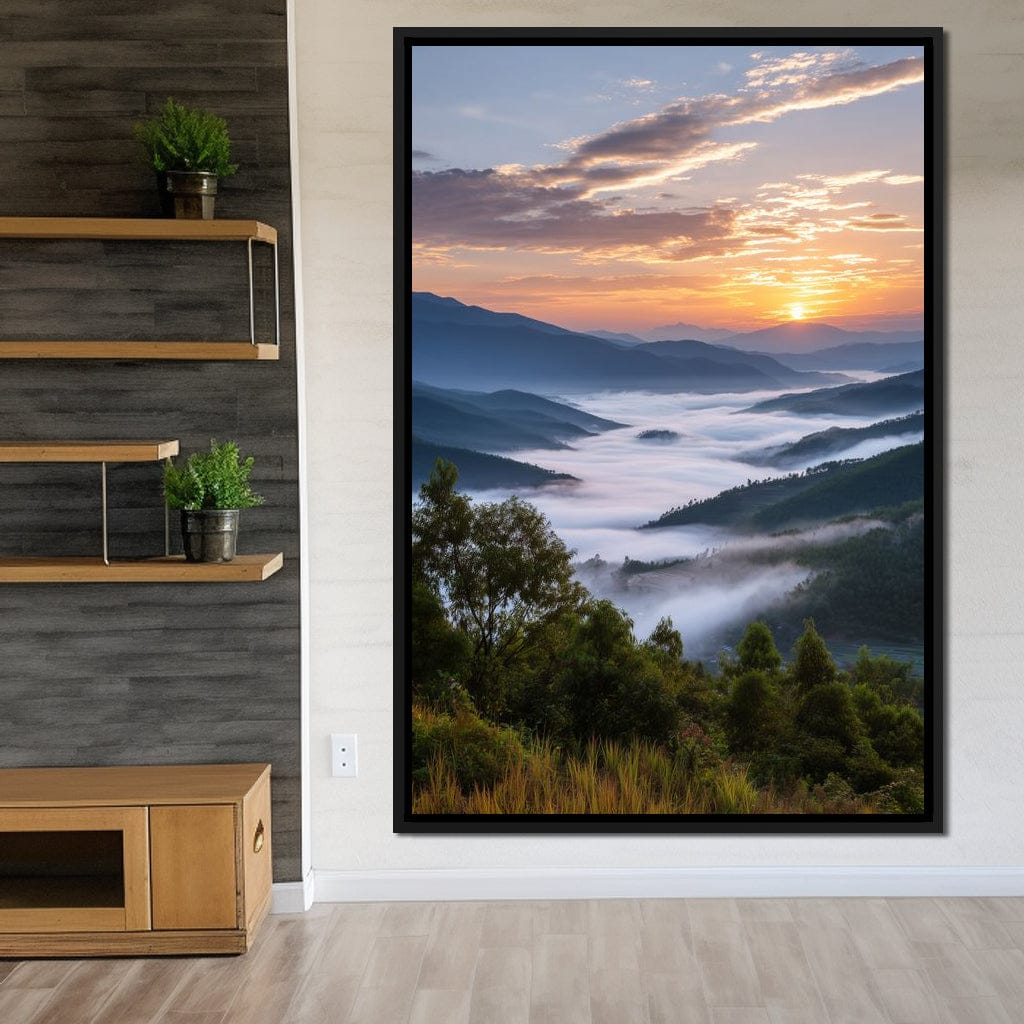 Sunrise Over Misty Mountains Canvas Wall Art