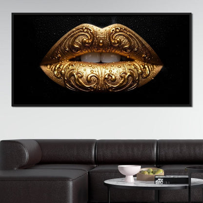Golden Lips Elegance Illumination Canvas Wall Art
