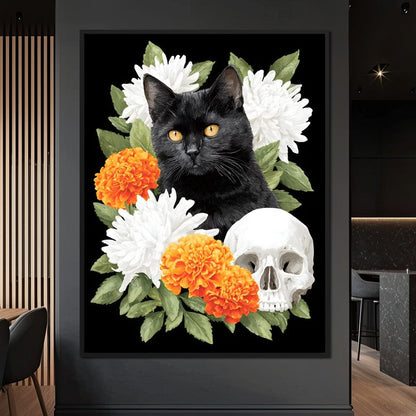 Nocturnal Feline Memento Bouquet Canvas Wall Art