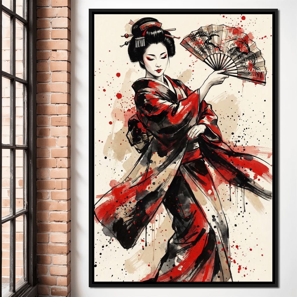 Japanese Woman with Fan Canvas Wall Art