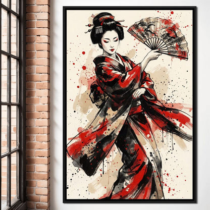 Japanese Woman with Fan Canvas Wall Art